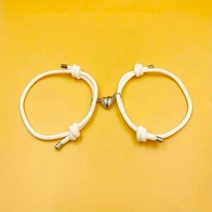 2pcs Couple Bracelet Set with Heart Magnetic Buckle - white-Polyester